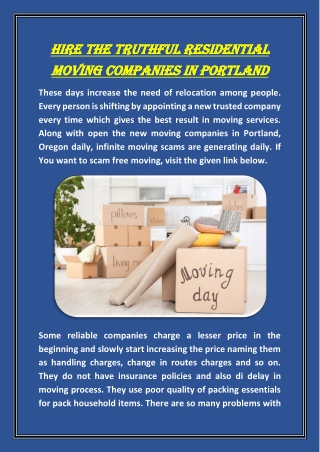 Hire The Truthful Residential moving companies in Portland