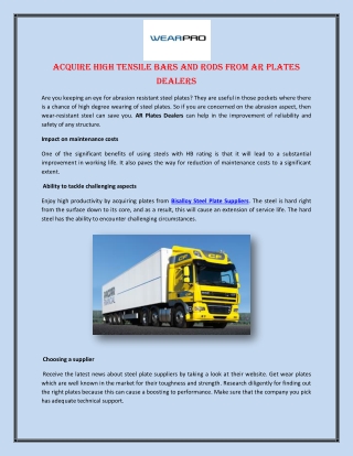 Acquire High Tensile Bars and Rods from AR Plates Dealers