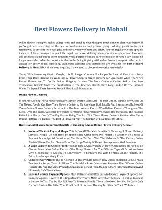 Best Online Flowers in Mohali