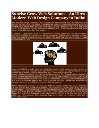 Sunrise Grow Web Solutions –An Ultra Modern Web Design Company in India!