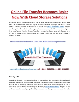 Online File Transfer Becomes Easier Now With Cloud Storage Solutions