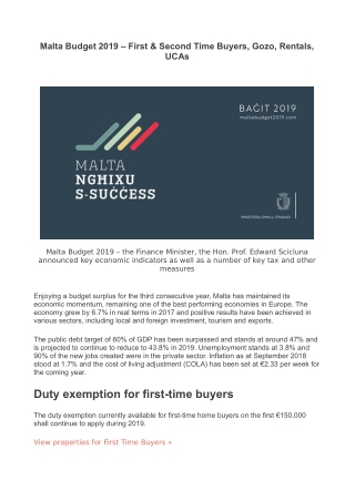 Malta Budget 2019 And The Real Estate Market