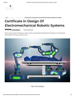 Certificate In Design Of Electromechanical Robotic Systems - Edukite