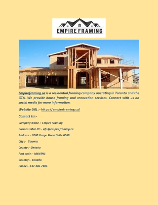 Residential Framing Contractors Toronto - Empireframing.ca