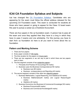 ICAI CA Foundation Syllabus and Subjects