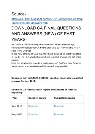 DOWNLOAD CA FINAL QUESTIONS AND ANSWERS (NEW) OF PAST YEARS-