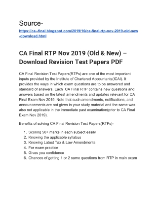 CA Final RTP Nov 2019 (Old & New) – Download Revision Test Papers PDF
