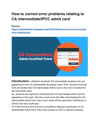 How to correct or alter error problems relating to CA intermediate/IPCC admit card