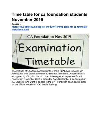ca foundation Time table for exam November 2019