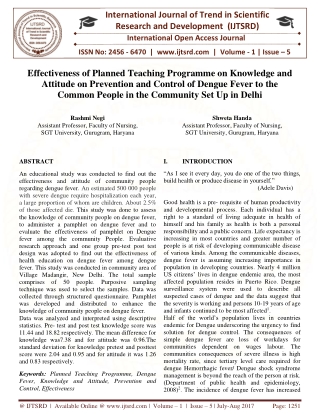 Effectiveness of Planned Teaching Programme on Knowledge and Attitude on Prevention and Control of Dengue Fever to the C