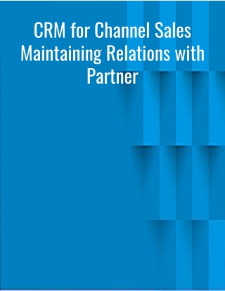 CRM for Channel Sales Maintaining Relations with Partner