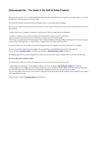 Dejavuproperties – The leader in the field of Dubai Property