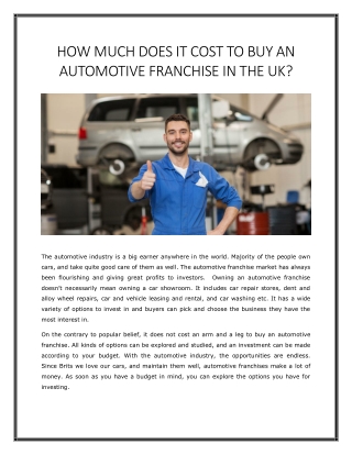 How Much Does It Cost to Buy an Automotive Franchise in UK