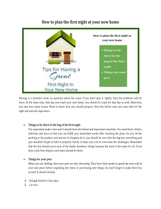 How to plan the first night at your new home