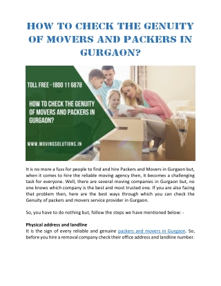 How to Check the Genuity of Movers and Packers in Gurgaon?