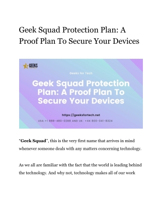 Geek Squad Protection Plan: A Proof Plan To Secure Your Devices