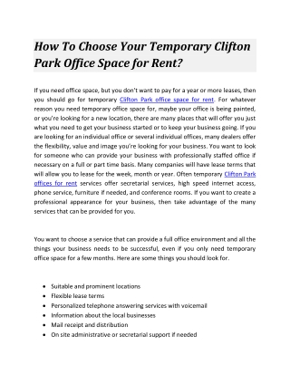 How To Choose Your Temporary Clifton Park Office Space for Rent?