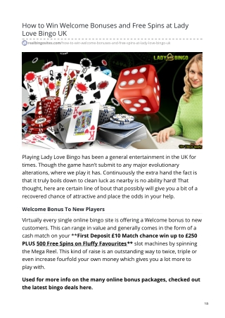 How to Win Welcome Bonuses and Free Spins at Lady Love Bingo UK