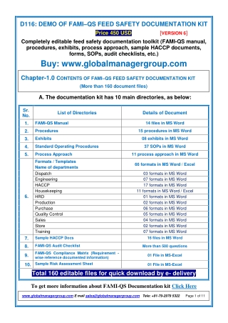 Demo of FAMI-QS Feed Safety (Version 6) Documentation kit