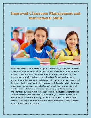 Improved Classroom Management and Instructional Skills