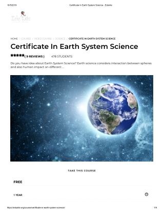 Certificate In Earth System Science - Edukite