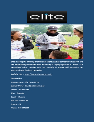 Elite Promo - Promotional Agencies in London