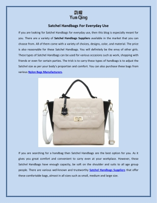 Satchel Handbags For Everyday Use