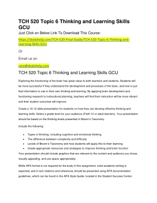 TCH 520 Topic 6 Thinking and Learning Skills GCU