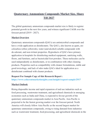 Quaternary Ammonium Compounds Market Size, Share Till 2027