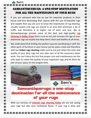 Samsantiquerugs: a one-stop destination for all the maintenance of your rugs
