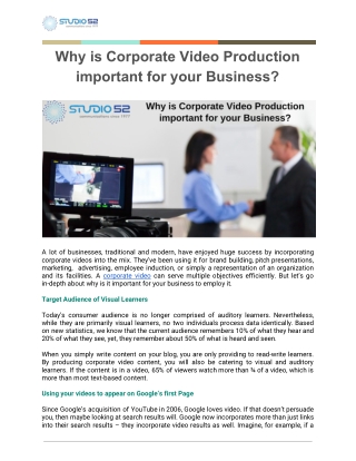 Why is Corporate Video Production important for your Business?