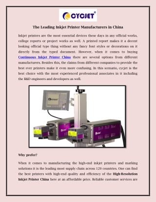 The Leading Inkjet Printer Manufacturers in China