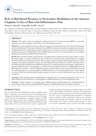 Role of Mu-Opioid Receptor in Nociceptive Modulation in the Anterior Cingulate Cortex of Rats with Inflammatory Pain