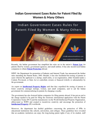 Indian Government Eases Rules for Patent Filed By Women & Many Others