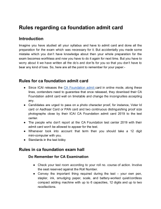 Problem and Solution in CA Foundation Admit Card