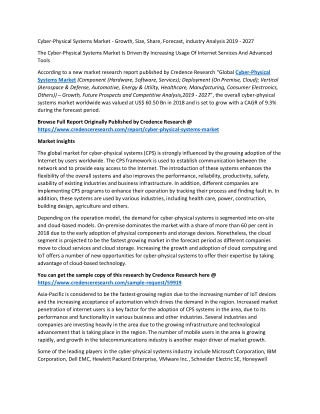 Cyber-Physical Systems Market - Growth, Size, Share, Forecast, industry Analysis 2019 - 2027