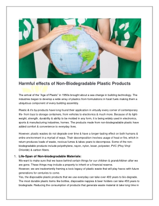 Harmful effects of Non-Biodegradable Plastic Products