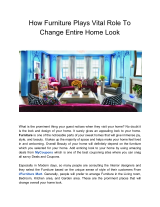 How Furniture Plays vital role To Change Entire home Look