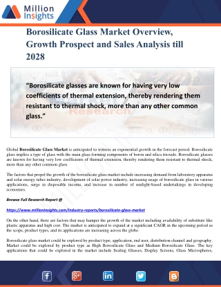 Borosilicate Glass Market Overview, Growth Prospect and Sales Analysis till 2028