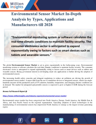 Environmental Sensor Market In-Depth Analysis by Types, Applications and Manufacturers till 2028