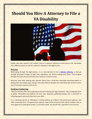 Should You Hire A Attorney to File a VA Disability