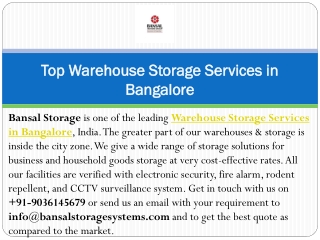 Top Warehouse Storage Services in Bangalore
