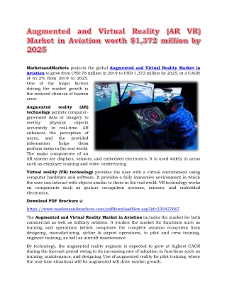 Augmented and Virtual Reality (AR VR) Market in Aviation worth $1,372 million by 2025