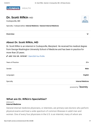 Dr. Scott Rifkin, Internist in Cockeysville, MD - US News Doctors