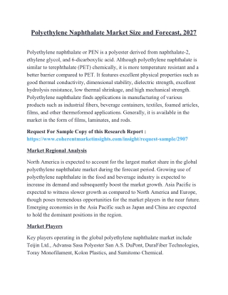Polyethylene Naphthalate Market Size and Forecast, 2027