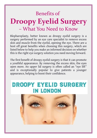 Benefits of Droopy Eyelid Surgery – What You Need to Know
