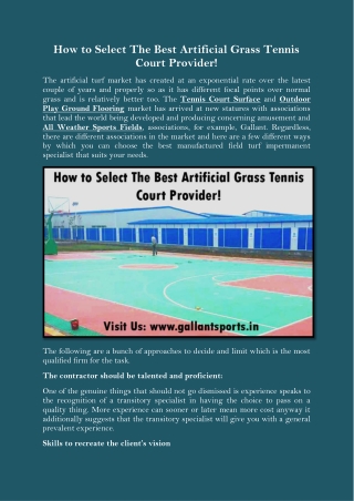 How to Select The Best Artificial Grass Tennis Court Provider!