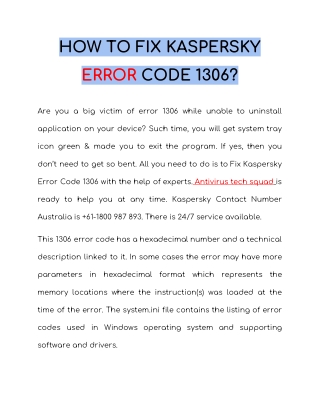 HOW TO FIX KASPERSKY ERROR CODE 1306?