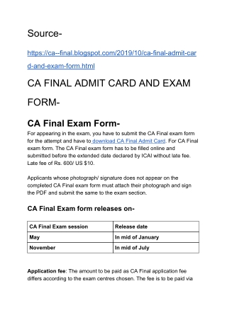 CA FINAL ADMIT CARD AND EXAM FORM-
