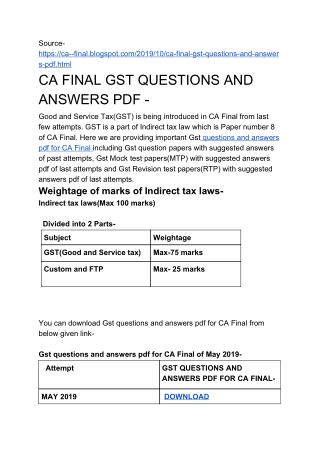 CA FINAL GST QUESTIONS AND ANSWERS PDF -